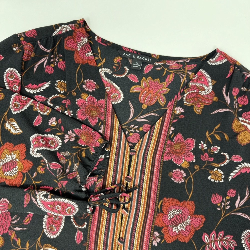 Zac & Rachel Blouse Womens XL Black Floral Paisley Boho Peasant Top‎ Long Sleeve - Picture 3 of 10